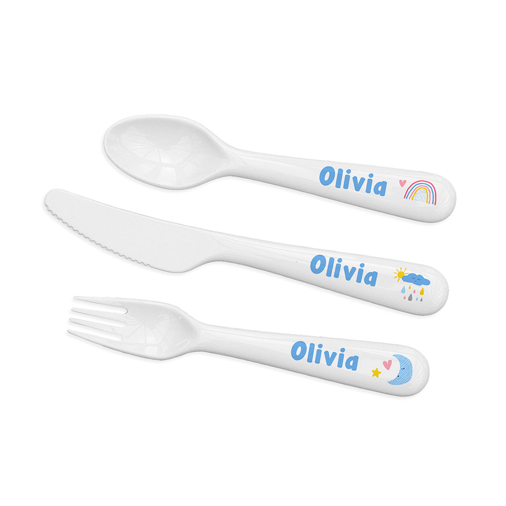 Personalised Kids Pastel Sky Cutlery Set - Plastic