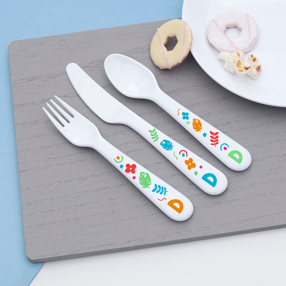 Personalised Kids Colourful Shapes Cutlery Set - Plastic