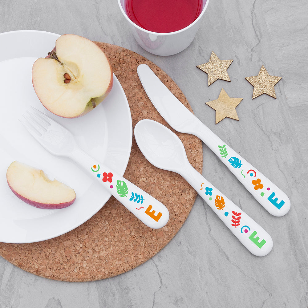 Personalised Kids Colourful Shapes Cutlery Set - Plastic