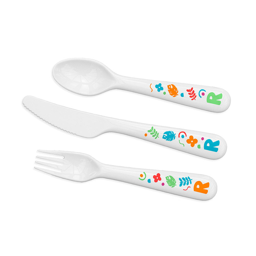 Personalised Kids Colourful Shapes Cutlery Set - Plastic