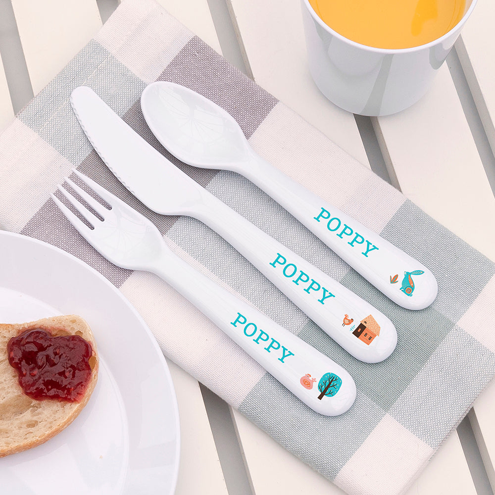 Personalised Kids Scandi Summer Cutlery Set - Plastic