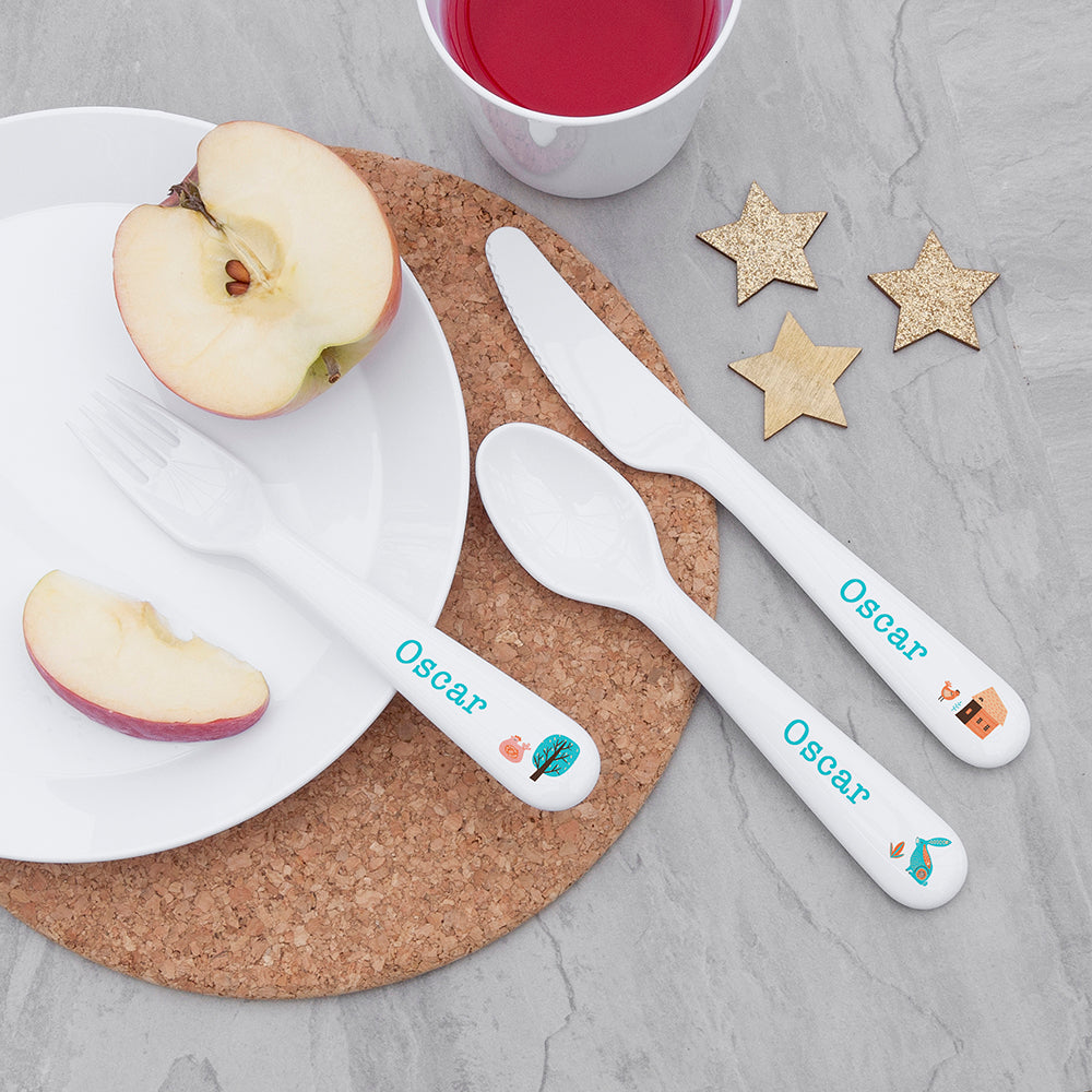 Personalised Kids Scandi Summer Cutlery Set - Plastic