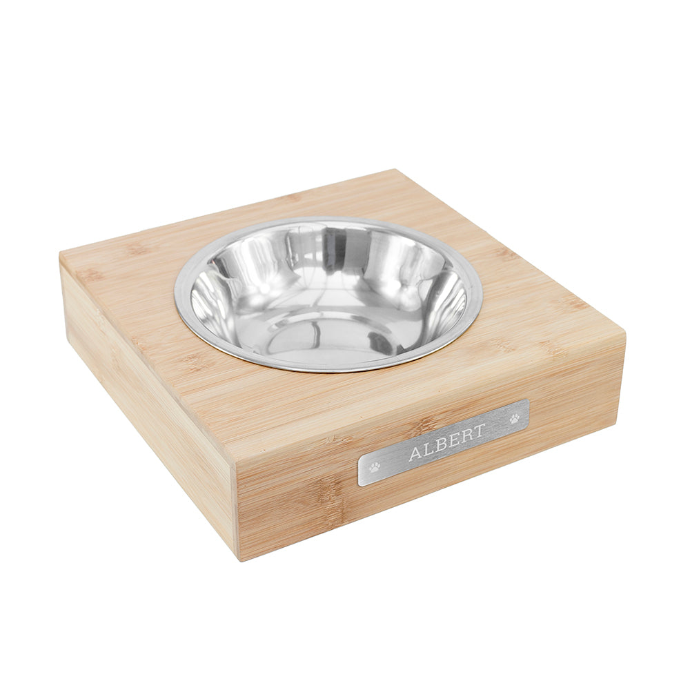 Personalised Bamboo Dog Bowl with Metal Tag