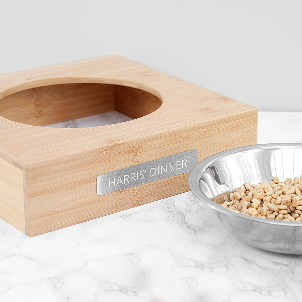 Personalised Bamboo Pet Bowl with Metal Tag