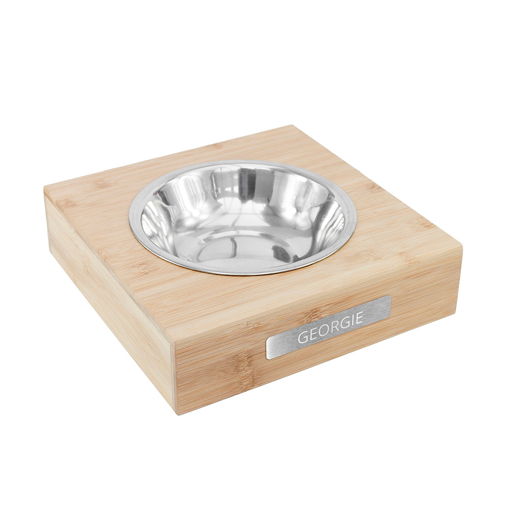 Personalised Bamboo Pet Bowl with Metal Tag