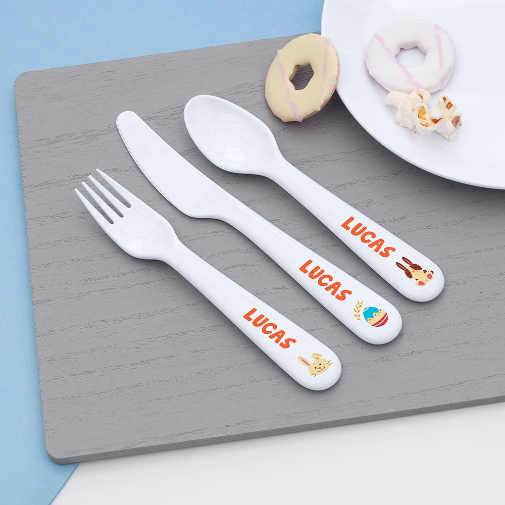 Personalised Kids Spring Bunny Plastic Dining Set