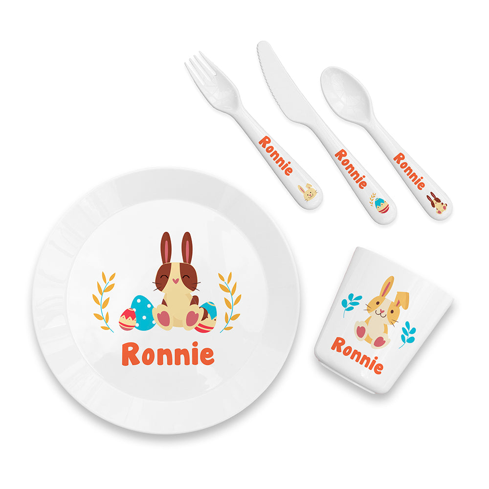 Personalised Kids Spring Bunny Plastic Dining Set