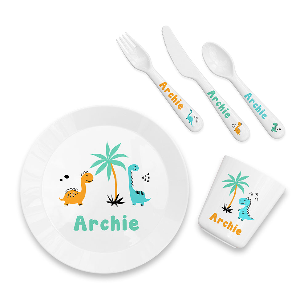 Personalised Kids Cute Dinosaur Plastic Dining Set