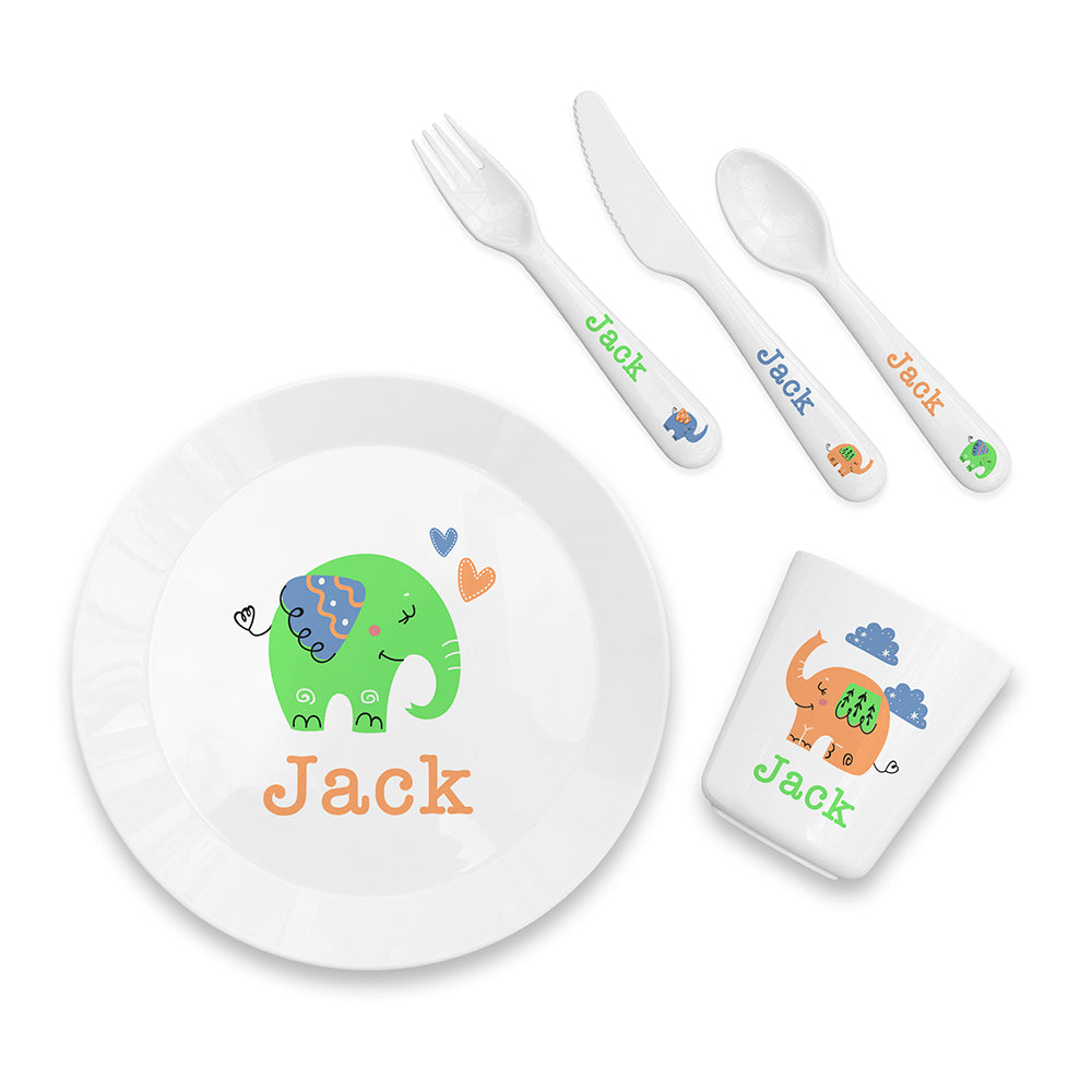 Personalised Kids Elephant Plastic Dining Set