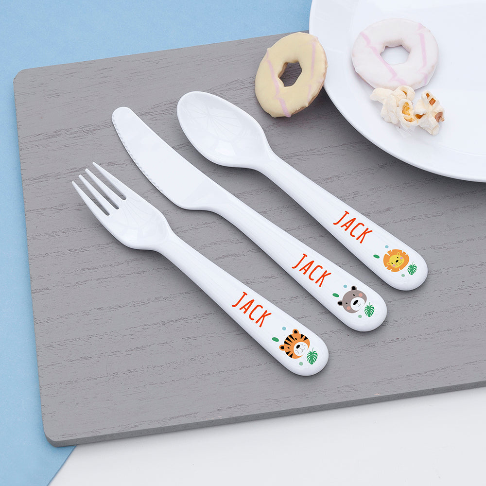 Personalised Kids Jungle Animal Plastic Dining Set