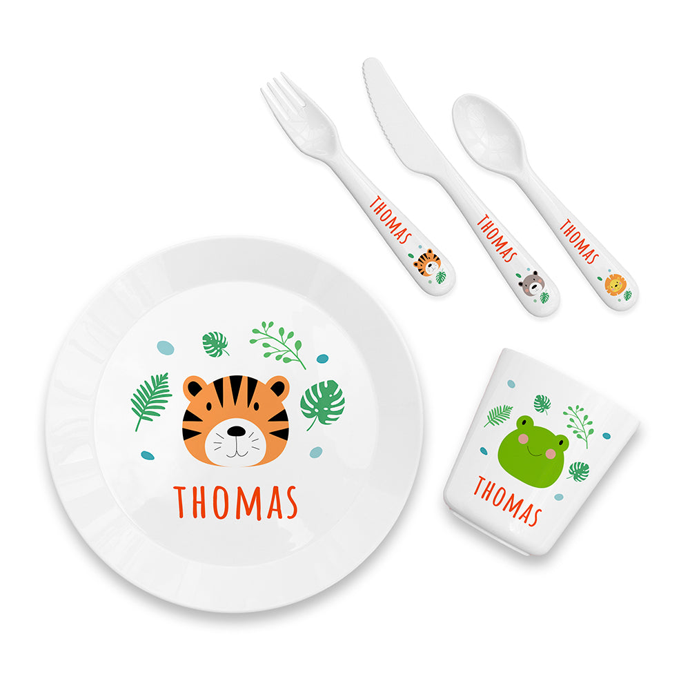 Personalised Kids Jungle Animal Plastic Dining Set