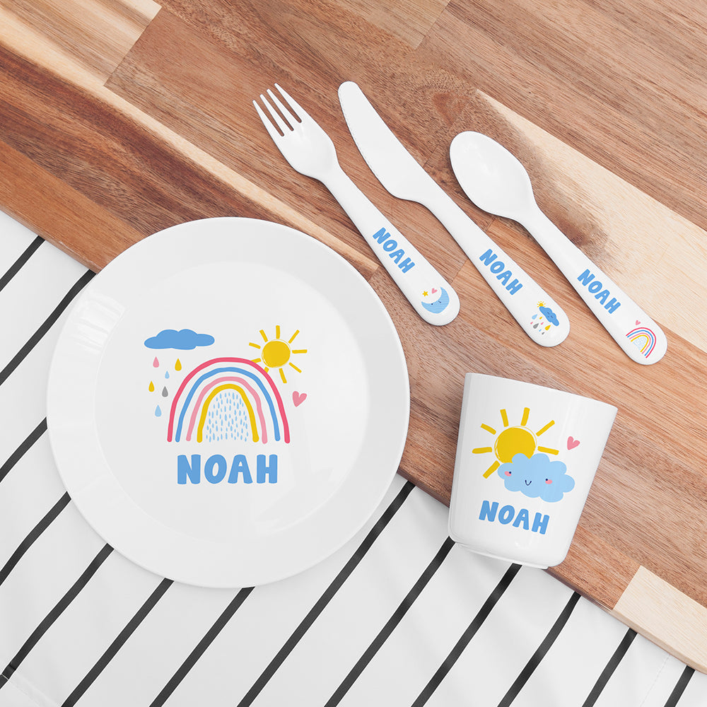 Personalised Kids Pastel Sky Plastic Dining Set