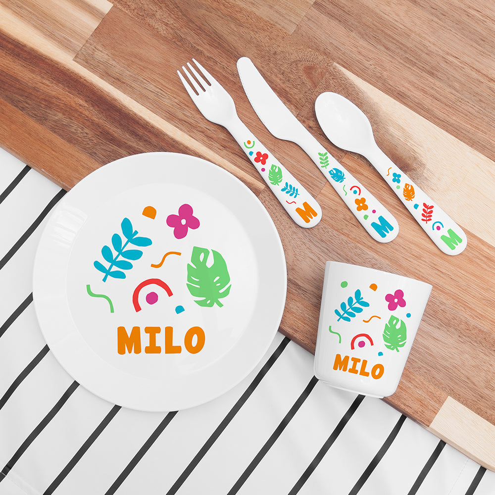 Personalised Kids Colourful Shapes Plastic Dining Set
