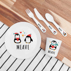 Personalised Kids Winter Penguin Plastic Dining Set