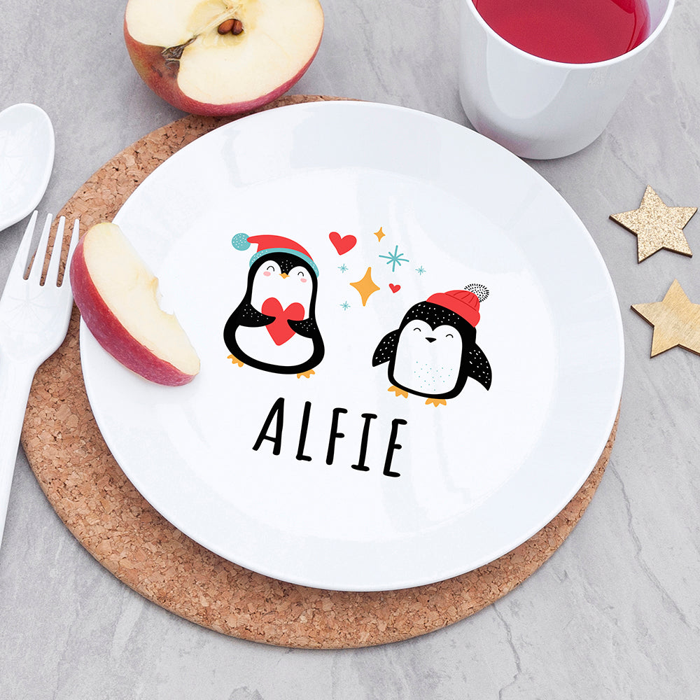 Personalised Kids Winter Penguin Plastic Dining Set