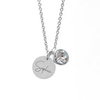 Personalised Silver Birthstone Crystal and Disc Necklace