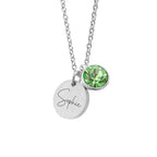 Personalised Silver Birthstone Crystal and Disc Necklace