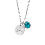 Personalised Silver Birthstone Crystal and Disc Necklace