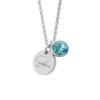 Personalised Silver Birthstone Crystal and Disc Necklace