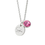 Personalised Silver Birthstone Crystal and Disc Necklace
