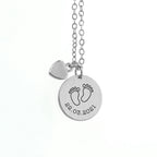 Personalised Baby Feet Matte Heart & Disc Necklace