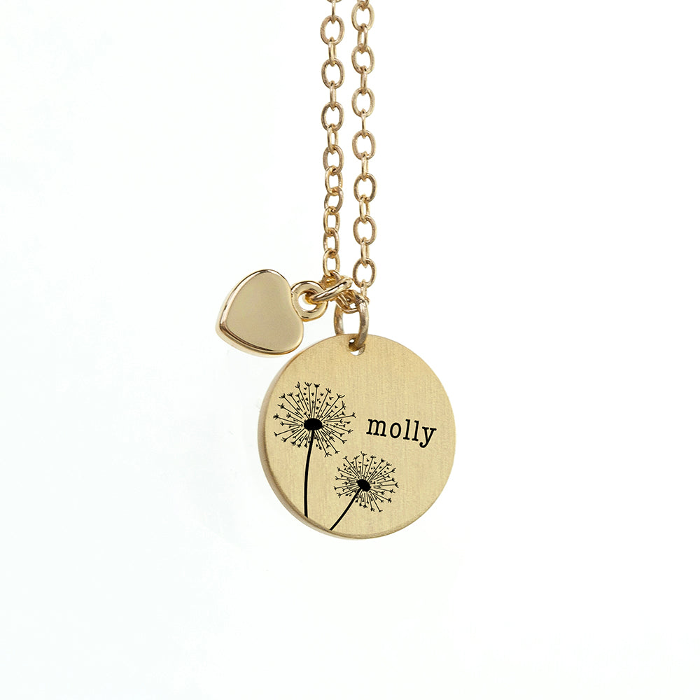 Personalised Dandelion Matte Heart & Disc Necklace