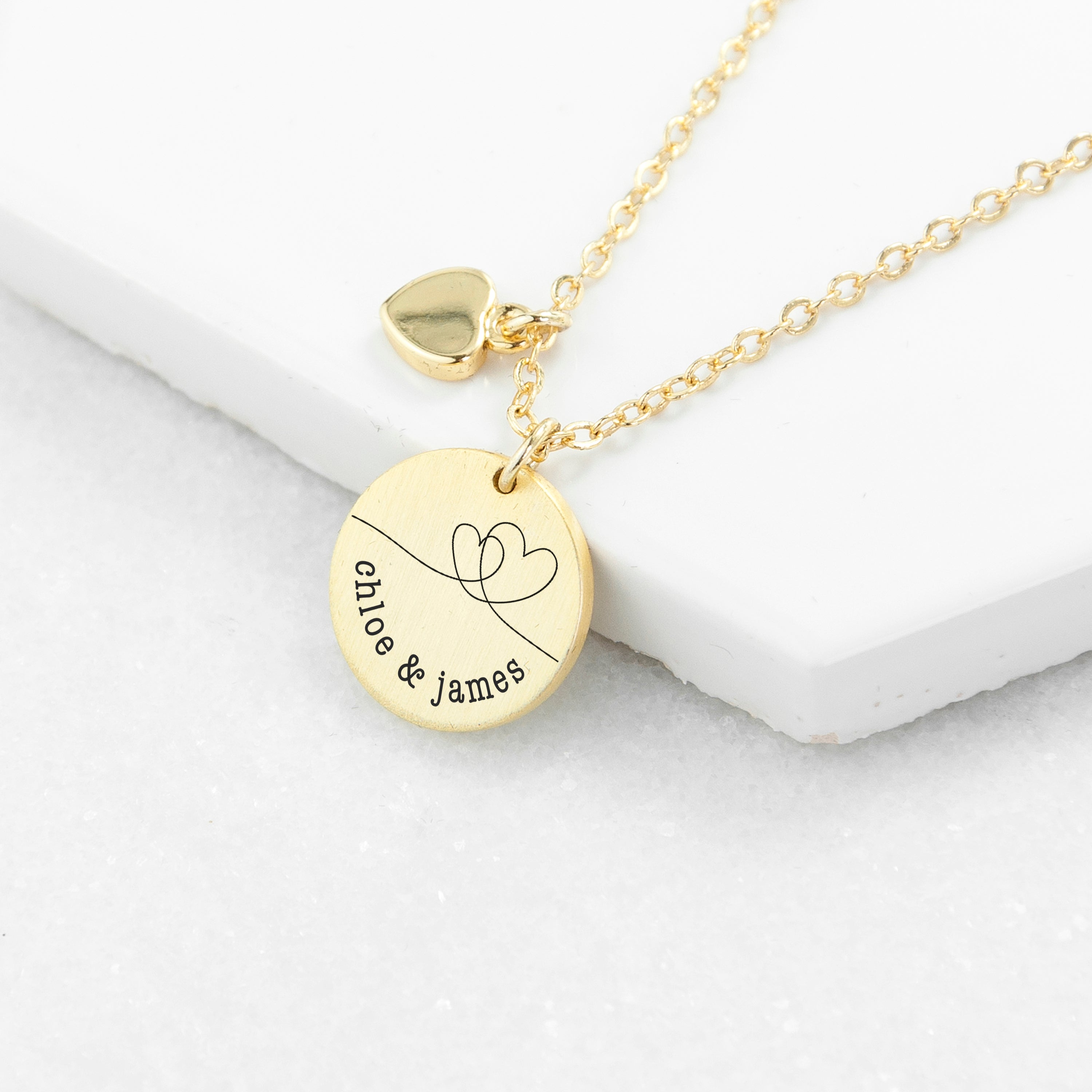 Personalised Dual Hearts Matte Heart and Disc Charms Necklace