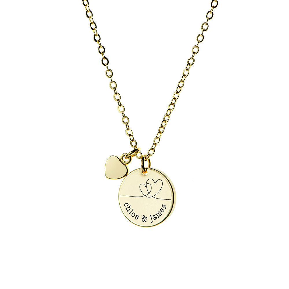 Personalised Dual Hearts Polished Heart & Disc Necklace