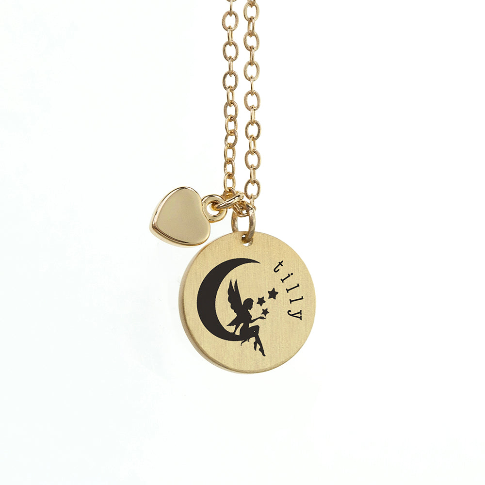 Personalised Fairy Matte Heart & Disc Necklace