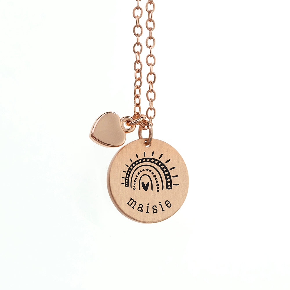 Personalised Rainbow Matte Heart & Disc Necklace
