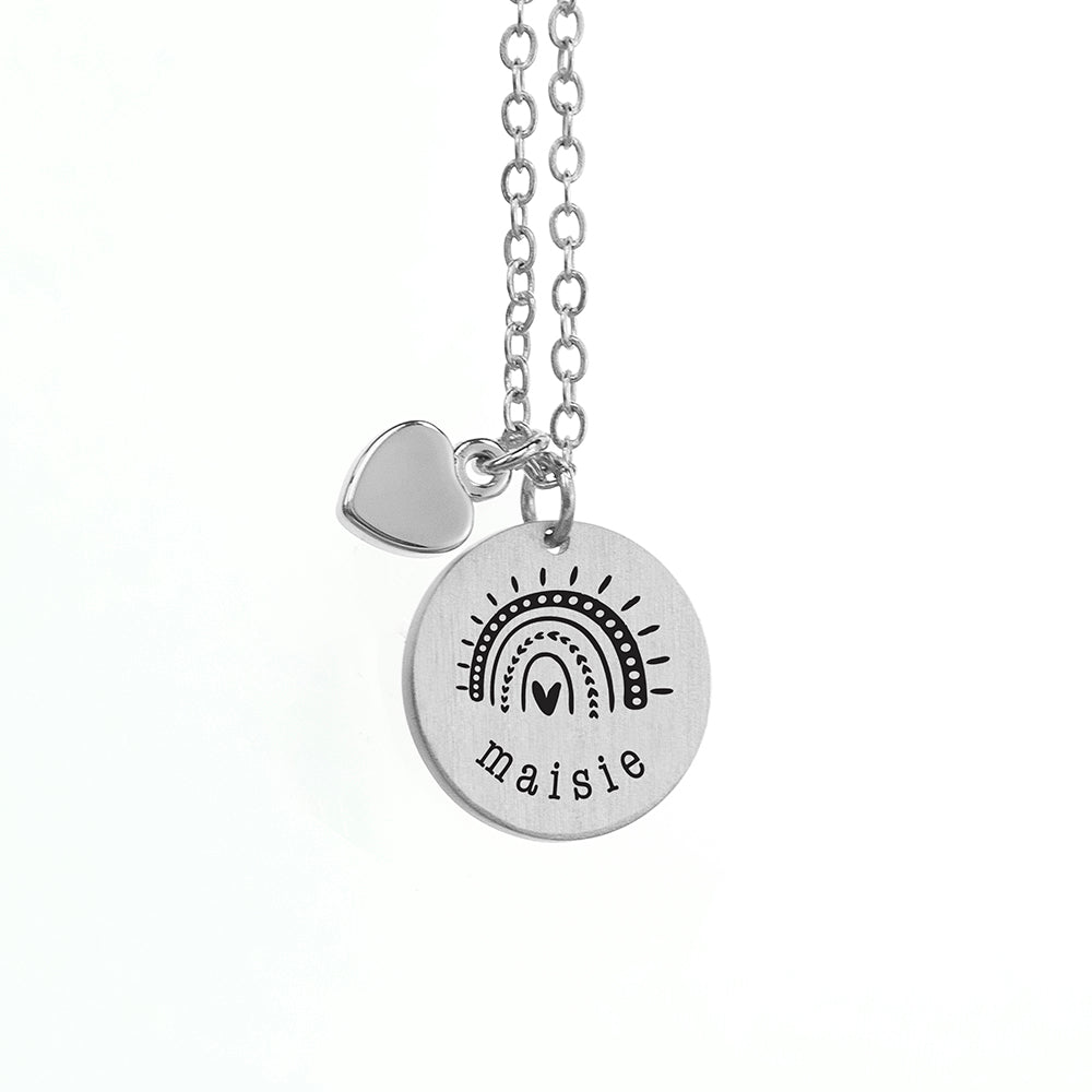 Personalised Rainbow Matte Heart & Disc Necklace