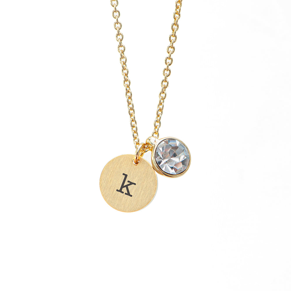 Personalised Monogram Gold Birthstone Crystal and Disc