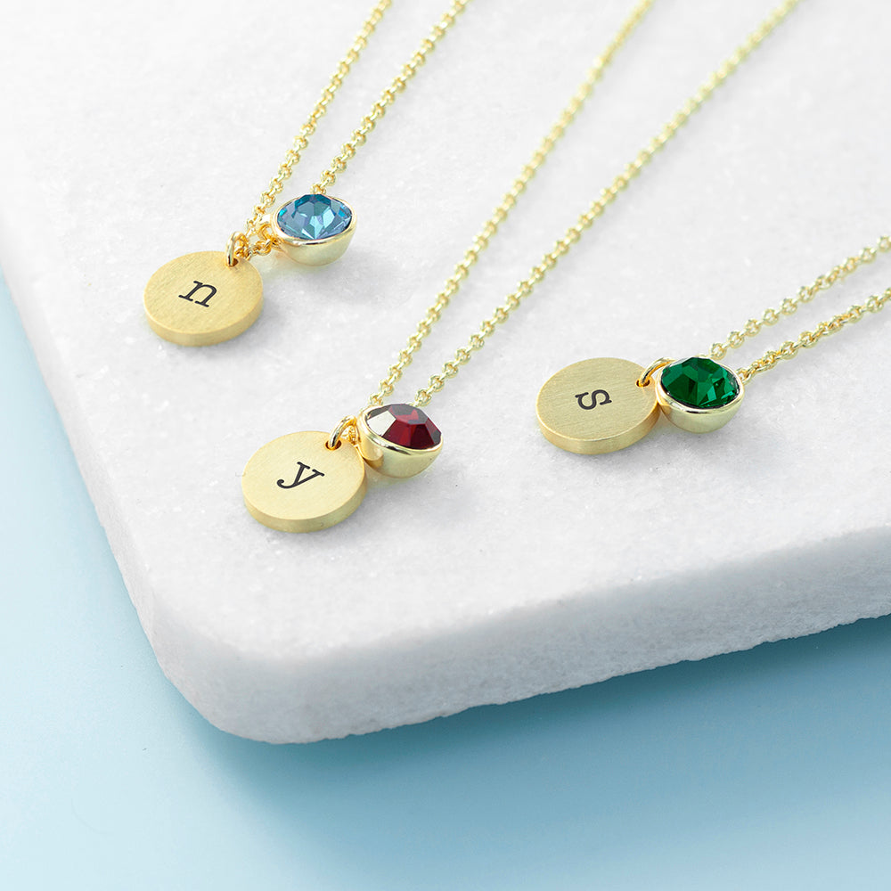 Personalised Monogram Gold Birthstone Crystal and Disc