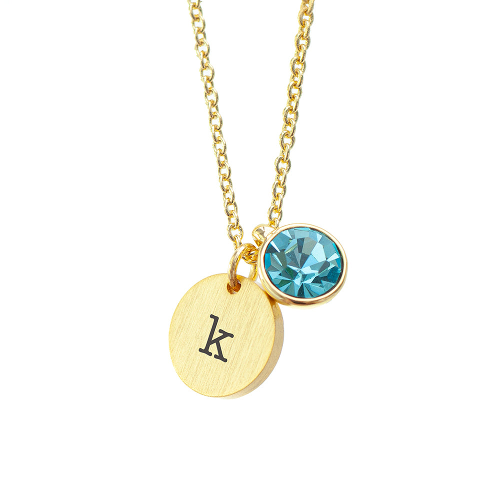 Personalised Monogram Gold Birthstone Crystal and Disc