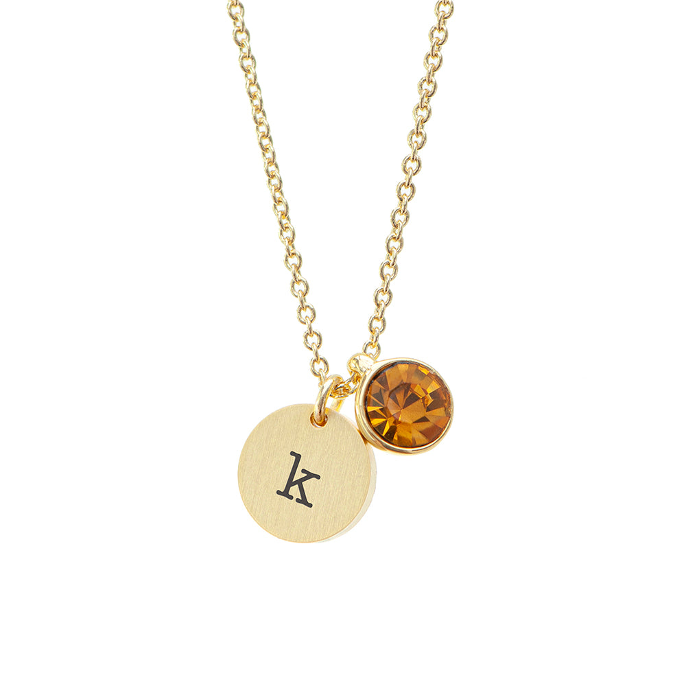 Personalised Monogram Gold Birthstone Crystal and Disc