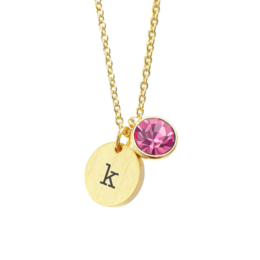 Personalised Monogram Gold Birthstone Crystal and Disc