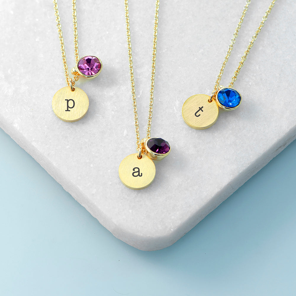 Personalised Monogram Gold Birthstone Crystal and Disc