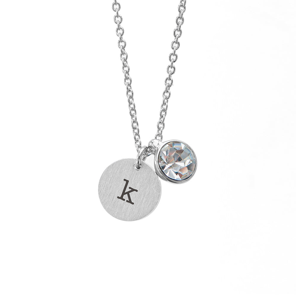 Personalised Monogram Silver Birthstone Crystal and Disc