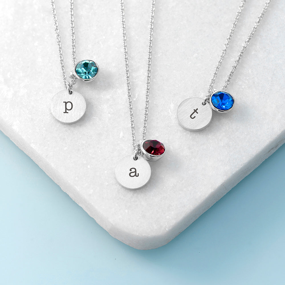 Personalised Monogram Silver Birthstone Crystal and Disc