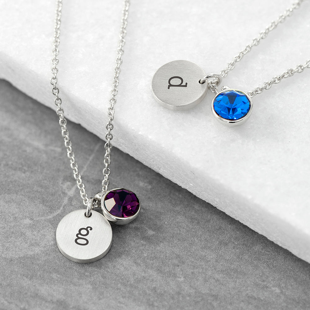 Personalised Monogram Silver Birthstone Crystal and Disc