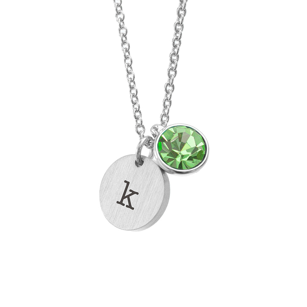 Personalised Monogram Silver Birthstone Crystal and Disc