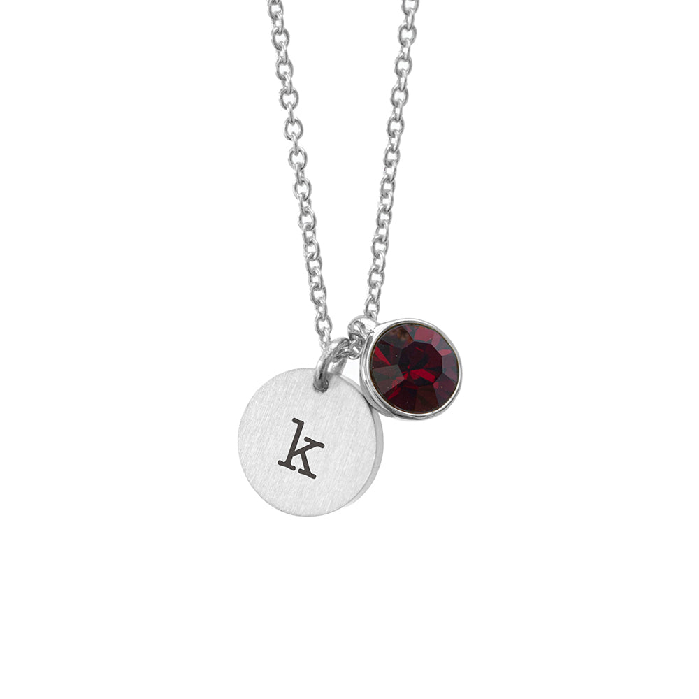 Personalised Monogram Silver Birthstone Crystal and Disc