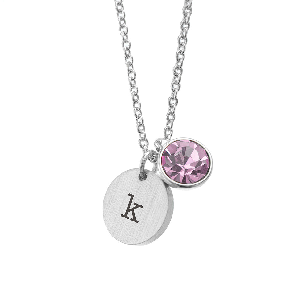 Personalised Monogram Silver Birthstone Crystal and Disc