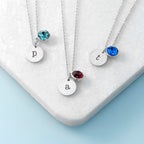 Personalised Monogram Silver Birthstone Crystal and Disc