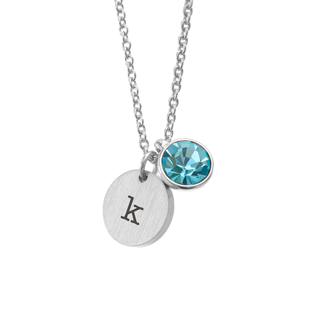 Personalised Monogram Silver Birthstone Crystal and Disc