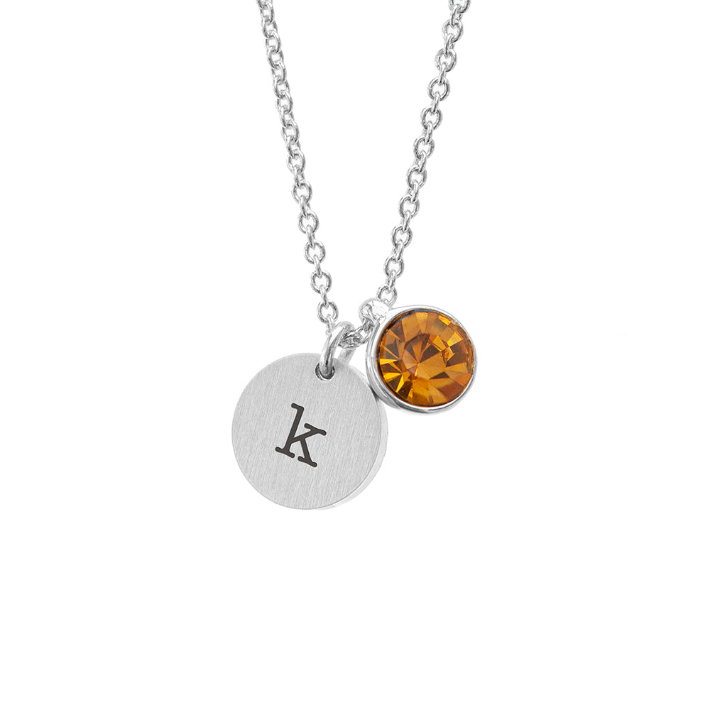 Personalised Monogram Silver Birthstone Crystal and Disc
