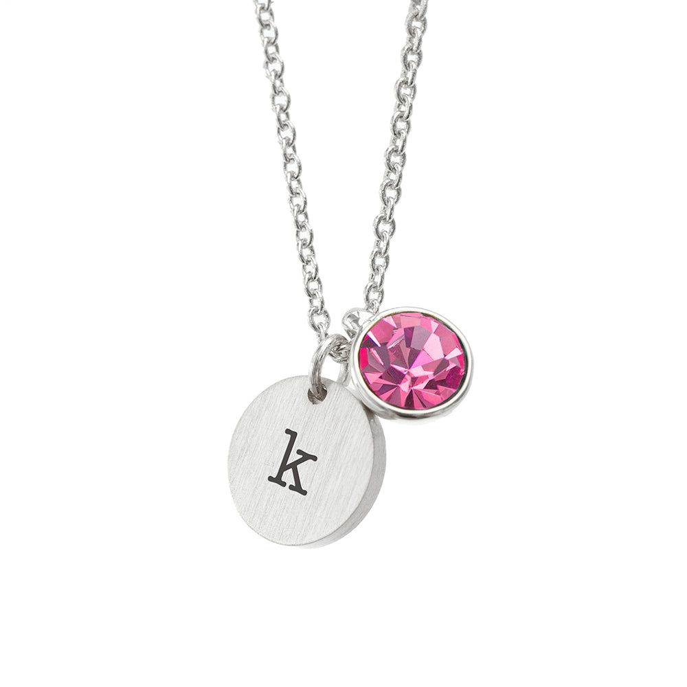 Personalised Monogram Silver Birthstone Crystal and Disc