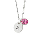 Personalised Monogram Silver Birthstone Crystal and Disc