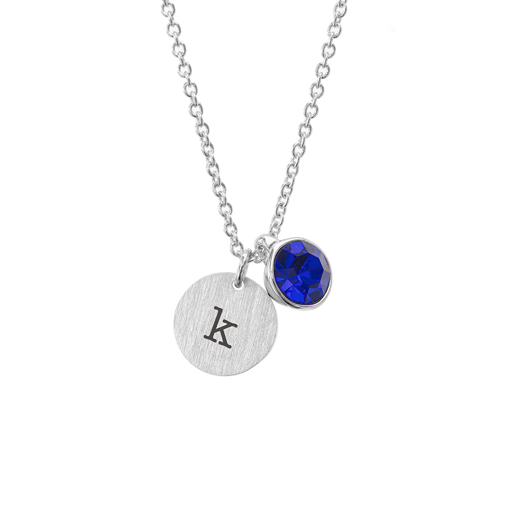 Personalised Monogram Silver Birthstone Crystal and Disc