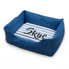 Personalised Blue Comfort Dog Bed with Blue Striped Design